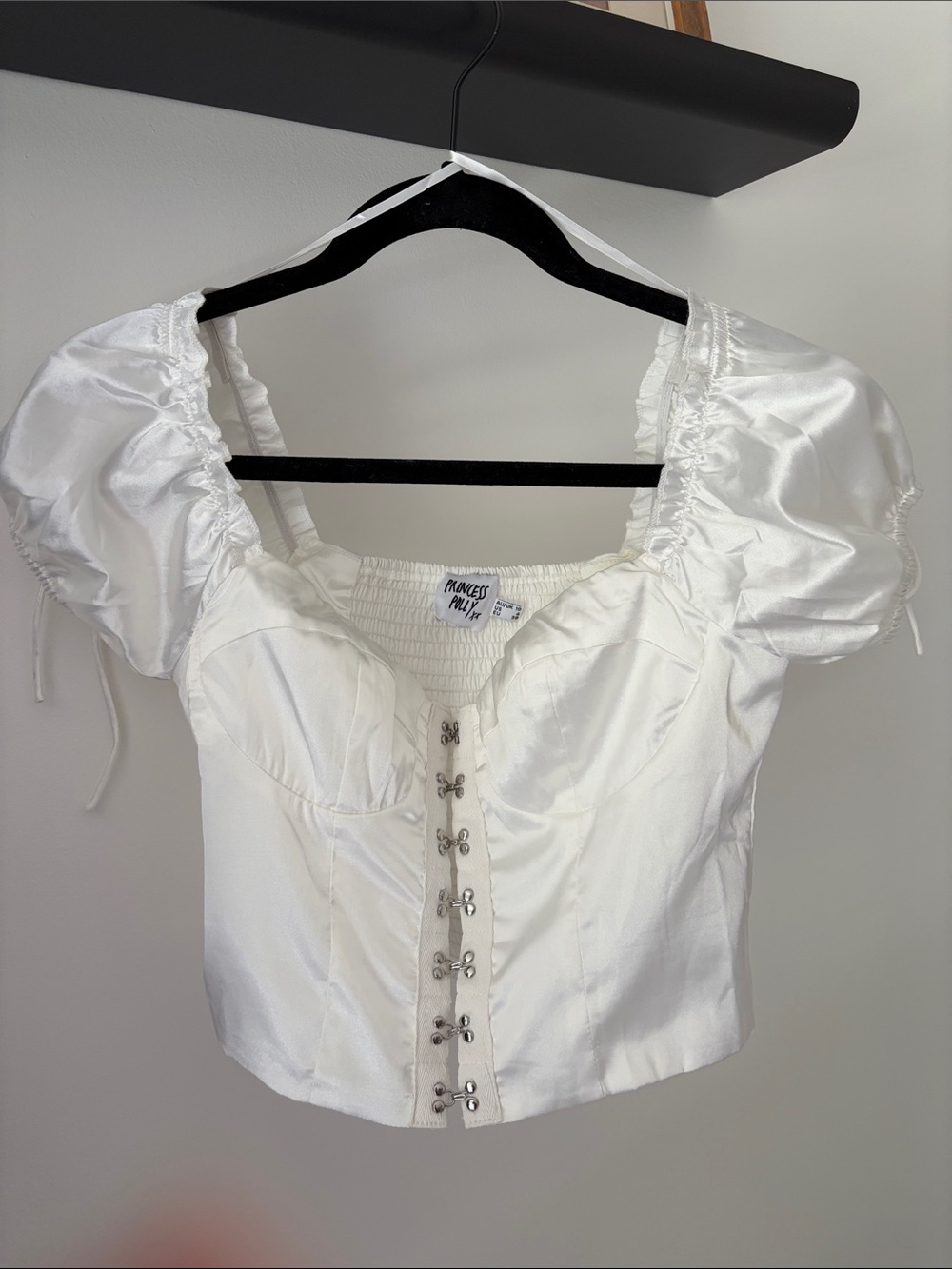 Princess Polly White Satin Puff-Sleeve Corset Blouse